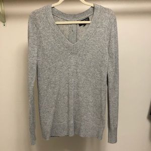Gray V-neck Sweater with Button Detail